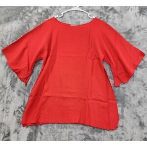 Vintage 70s Pastime Woven Short Slit Bell Sleeve Top Size M Red Side Slit Boho